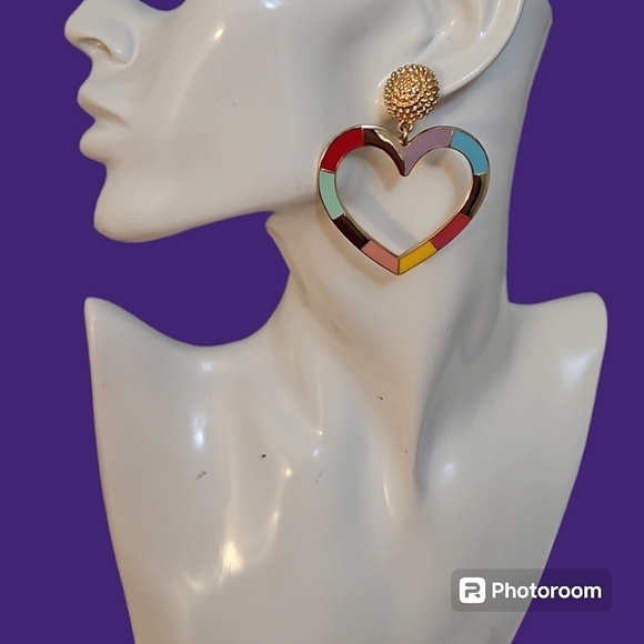 SUGARFIX Rainbow Cutout Large Heart Post Earrings - Picture 1 of 6